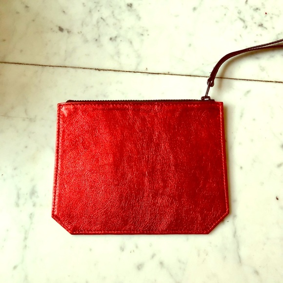 NWT Bandier Red Foil Leather Pouch - Picture 1 of 3